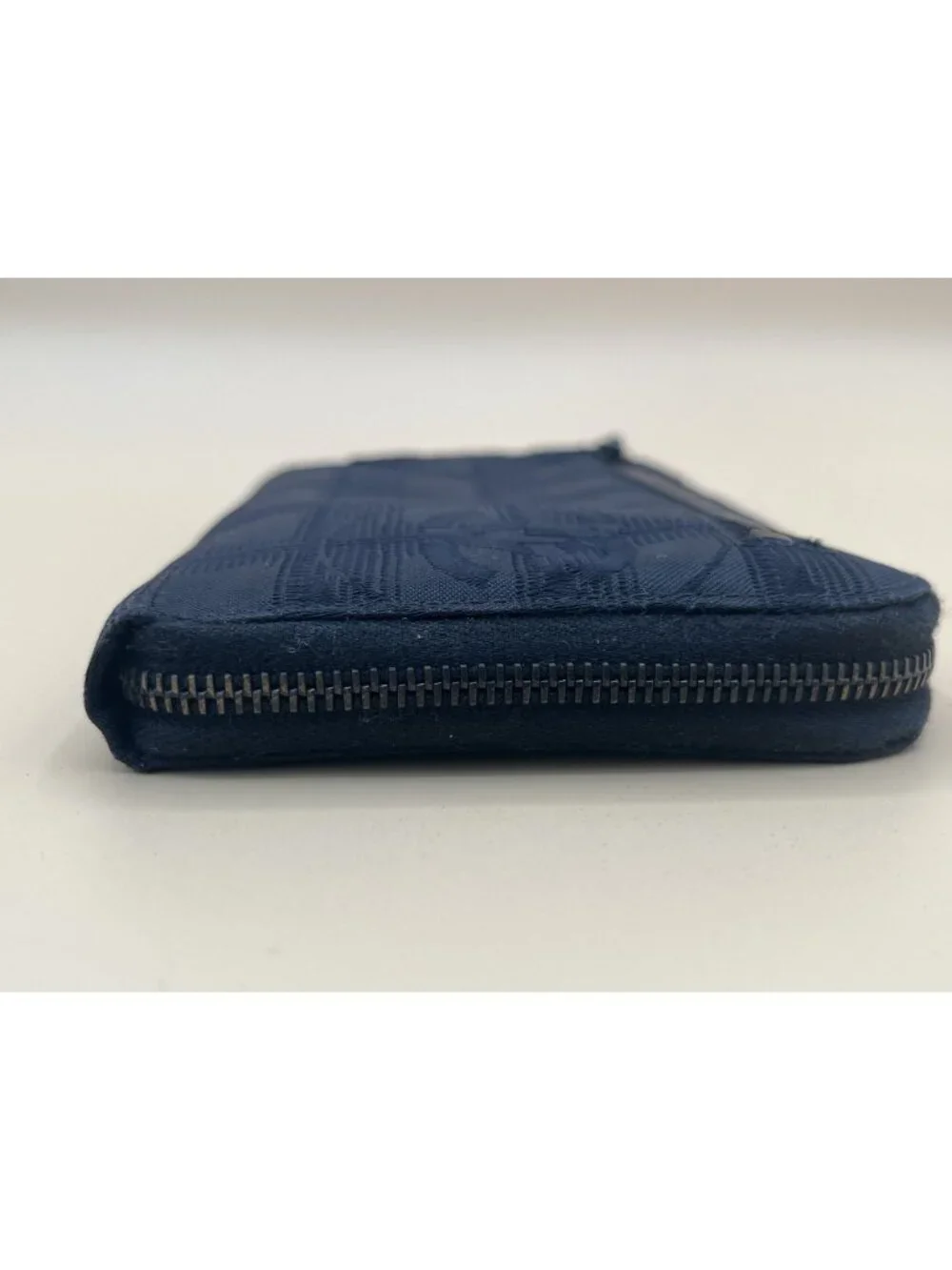 Chanel Black Checkered Canvas Zipper Wallet With CC Logo Design